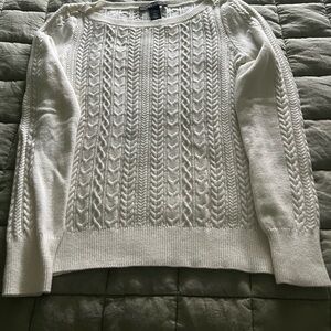 White House Black Market Cream Cable Knit Sweater